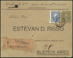 PARAGUAY: Front Of A Registered Cover Franked With 40c., Sent From Asunción To Buenos Aires On 31/MAR/1897, Very Nice! - Paraguay