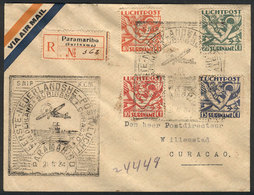 SURINAME: 21/DE/1934 Paramaribo - Willemstad (Curaçao): First Flight, Registered Cover With Nice Postage And Special Mar - Suriname