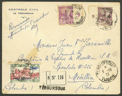 TUNISIA: 3/OC/1933 Téboursouk - Colombia, Registered Airmail Cover Franked With 3.55Fr., Arrival Backstamp Of Medellin 6 - Tunisia
