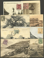WORLDWIDE: 8 Old Postcards, Some Of African Countries, All With Cancelled Stamps, Including 2 With An Oval Mark "REGISTE - Mundo