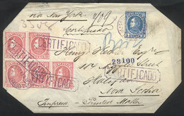 VENEZUELA: 11/FE/1882 Puerto Cabello - Halifax (Canada): Registered Printed Matter Cover Franked With Sc.68 + 69 Block O - Venezuela