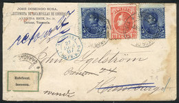 VENEZUELA: 27/JUN/1887 Caracas - Hamburg - Caracas: Cover RETURNED To Sender Franked By Sc.69 + 74 X2, By French Paquebo - Venezuela