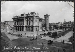 TORINO - PALAZZO MADAMA E PIAZZA CASTELLO -ANIMATA - TRAM - AUTO D'EPOCA- EDIZ. CAGLIARI TORINO - VIAGGIATA 1951 - Palazzo Madama