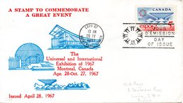 CANADA. N°390 Sur Enveloppe 1er Jour (FDC) Ayant Circulé De 1967. Expo. Internationale De Montréal. - 1967 – Montréal (Canada)