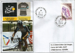 9e étape Du Tour De France 2016.184 Km, Vielha (Val D'Aran,Espagne)Arcalis(Andorre),équipe TEAM-SKY,sur Lettre - Lettres & Documents