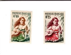 1958 - Polynésie Française - Joueuse De Guitare - 0F10 Et 0F25 - Neuf - Unused Stamps