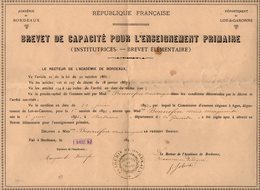 VP16.511 - Académie De BORDEAUX 1892 - Brevet De Capacité Pour L'Enseignement Primaire - Melle Marie Marguerite BONNEFON - Diploma & School Reports