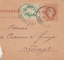 490 - Intero Postale Da 2 Kr.  (parte) Del 1878 Da Trieste Per Firenze Con Aggiunta Di 3 Kr. Verde - Incoming Mail - - Stamped Stationery