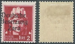 1943 OCCUPAZIONE TEDESCA ZARA EFFIGIE 2 LIRE VARIETà SOPRASTAMPA MH * - RB37-5 - Duitse Bez.: Zara