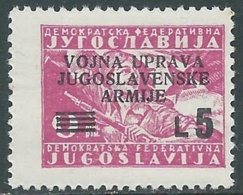 1946 OCCUPAZIONE JUGOSLAVA LITORALE SLOVENO 5 LIRE SU 9 D MNH ** - RB41 - Occ. Yougoslave: Littoral Slovène