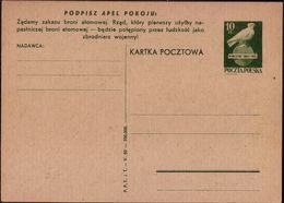 Poland 1950 -Postal Stationery, Sygnature V-50, Pigeon, Propaganda Text We Are Banning Nuclear Weapons - Covers & Documents