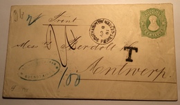 RRR ! SOUTHAMPTON PACKET LETTER 1881 Ship Mail On 16c Postal Stationery > Anvers, Belgique (lettre Cover Argentina GB - Storia Postale
