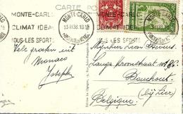 Monte-Carlo Vers Belgique Sur Carte Postal 1938 Flamme - Cartas & Documentos