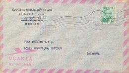 Turkey 1957 Airmail Cover From Mersin To Istanbul With 25 K. - Poste Aérienne