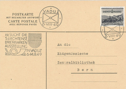 Vaduz Postkarte Mit Bezahlter Antwort 1949 - Briefmarkenausstellung - Service