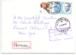 Omslag Enveloppe - Aangetekend Recommandé - Stempel Cachet Kaprijke  - 1988 - Enveloppes-lettres