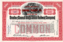Titre De Bourse Made In USA - Omaha And Council Bluffs Street Railway Co.Titre De 100 Actions - Nebraska 1953 - Annulé - Bahnwesen & Tramways