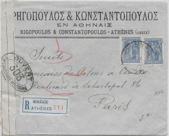 1916 - GRECE - ENVELOPPE RECOMMANDEE Avec CENSURE FRANCAISE SUP De ATHENES => PARIS - Storia Postale