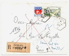 CANNES B Alpes Maritimes Lettre Recommandée Retour Envoyeur Yv 1440 1354B Ob 1966 Recette Auxiliaire Urbaine Etiquette - Brieven En Documenten