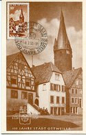 50051 Saar Maximum 1950  Jahre Stadt Ottweiler,  Rathaus + Kirche,  Architecture  (first Day Postmark 8.7.1950) - Cartes-maximum