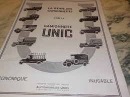 ANCIENNE PUBLICITE LA REINE DES CAMIONNETTE UNIC  OLIBET 1926 - Camions