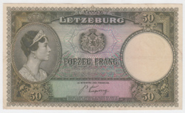 Luxembourg 50 Francs 1944 VF RARE Pick 45 - Lussemburgo