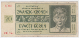 Bohemia & Moravia 20 Korun 1944 VF Banknote Pick 9 - 2° Guerre Mondiale