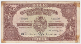 Tonga 4 Shillings 1942 Fine Condition Pick 9a - Tonga