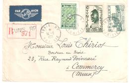 TUNIS RP Lettre Recommandée AVION Dest Commercy Meuse Etiquettes 20F Amphithéatre 50F Hermés Yv 294 314 348 Ob 1951 - Storia Postale