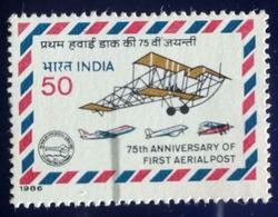 081.INDIA 1986 ERROR STAMP 75TH. ANNIVERSARY OF FIRST AERIAL POST. MNH - Plaatfouten En Curiosa