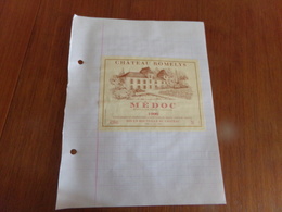 Etiquette De Vin Collée Sur Papier " Chateau Romelys " Médoc 1996 - Other & Unclassified