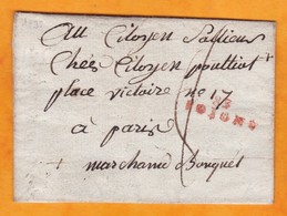 1795 - Marque Postale  En Rouge 83 JOIGNY, Yonne  Sur Lettre Avec Correspondance Vers Paris - Cachet à Date D'arrivée - 1701-1800: Voorlopers XVIII