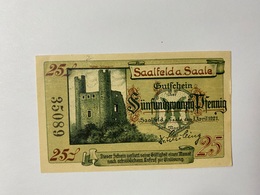 Allemagne Notgeld Saalfeld 25 Pfennig - Collections