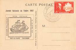 Martinique Carte Postale Avec Timbre Journée Nationale Du Timbre 1947 Congrès Philatelique Antillais Fort De France - Cartas & Documentos