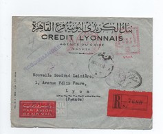 Enveloppe Recommandée Egypte 1951 Pour Lyon OMEC Rouge - Storia Postale