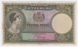 Luxembourg 50 Francs 1944 VF+ RARE Pick 45 - Lussemburgo