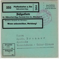 DR - Pfaffenhofen 1941, Postgut-Paketkarte (Nährmittel Hipp) N. Wasselnheim - Marcofilia - EMA ( Maquina De Huellas A Franquear)