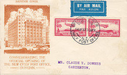 New Zealand AIR MAIL Label Opening Of New DUNEDIN Chief Post Office 1937 Cover Brief CARTERTON 2x Airmail Aeroploane - Cartas & Documentos