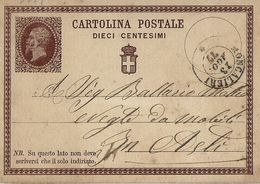 INTERO REGNO  VITTORIO EMANUELE II 10 CENT 1877 MONCALIERI X ASTI - Entero Postal