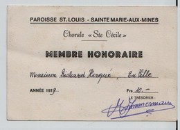 Carte De Membre, Chorale Ste Cécile, Sainte Marie Aux Mines - Lidmaatschapskaarten