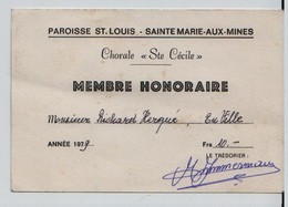 Carte De Membre, Chorale Ste Cécile, Sainte Marie Aux Mines - Cartes De Membre
