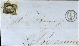 Grille / N° 3 Bdf Càd T 15 LE HAVRE (74) Sur Lettre Légèrement Incomplète Pour Bordeaux. - TB. - 1849-1850 Ceres