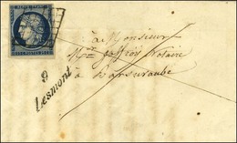 Grille / N° 4 Belles Marges, Cursive 9 / Lesmont Sur Lettre Avec Texte Pour Bar Sur Aude. Au Verso, Càd D'arrivée. 1851. - 1849-1850 Ceres