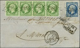 GC 3982 / N° 12 Bande De 4 Belles Marges + 22 Càd T 15 TOULOUSE (30) Sur Lettre 2 Ports Pour Muret. Exceptionnelle Combi - 1853-1860 Napoléon III.