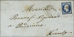 PC Rouge 2407 / N° 14 Bleu Foncé Càd T 15 PERPIGNAN (65) Sur Lettre Pour Bédarieux. 1856. - TB. - R. - 1853-1860 Napoléon III