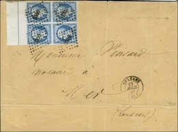 PC 2340 / N° 14 Type 1 Bleu Sur Azuré Bloc De 4 Grand Bdf Avec Filet D'encadrement Càd T 15 ORLEANS (43) Sur Lettre 3 Po - 1853-1860 Napoléon III