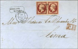 PC 1494 / N° 17 Paire Belles Marges Et Superbe Nuance Càd T 15 LE HAVRE (74) Sur Lettre Pour Lima. 1855. - TB / SUP. - 1853-1860 Napoléon III