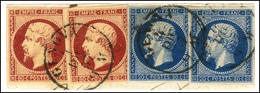 Càd GENOVA 4 DEC. 57 / N° 14 (2) Bleu Foncé + 17 (2) Superbe Nuance Sur Fragment De Lettre. - SUP. - R. - 1853-1860 Napoléon III