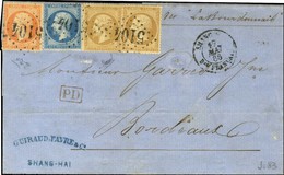 GC 5104 / N° 21 (2) 2 Nuances + N° 22 + N° 23 Càd SHANGHAI / Bau FRANCAIS Sur Lettre Pour Bordeaux. 1866. Bel Affranchis - 1862 Napoleon III