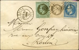 GC 1769 / N° 25 + 27 + 29 Càd T 17 LE HAVRE (74) 30 SEPT. 71 Sur Lettre Pour Rouen. Bel Affranchissement Composé Empire  - 1863-1870 Napoléon III Lauré